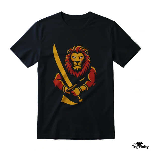 Fierce Lion Warrior with Sword T-Shirt Design - Image 4