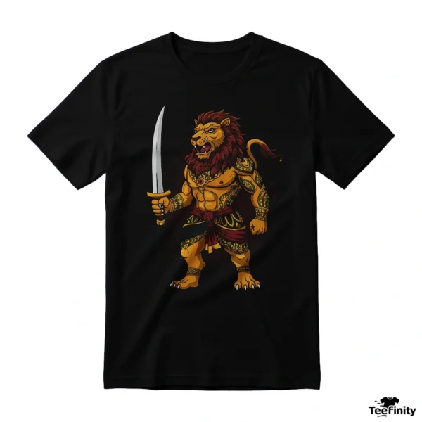 Lion Warrior T-Shirt Design with Sword - Image 3