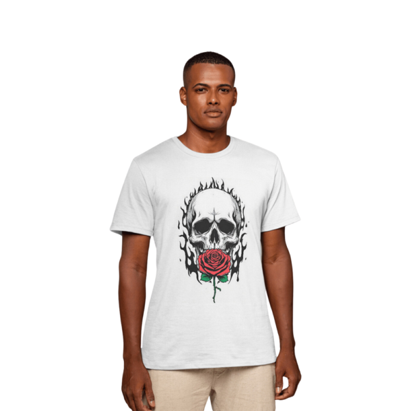 Skull with Rose T-Shirt - Gothic Flame Art Design (Copy)